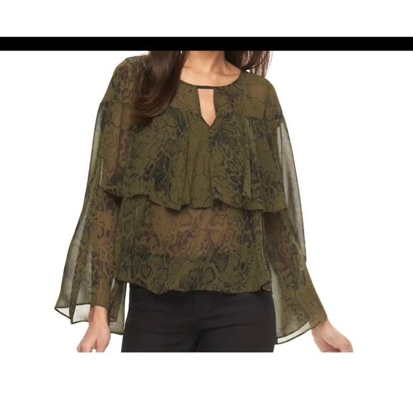 Jennifer Lopez Ruffle Sheer Green Snakeskin Print Chiffon Top - Picture 1 of 7